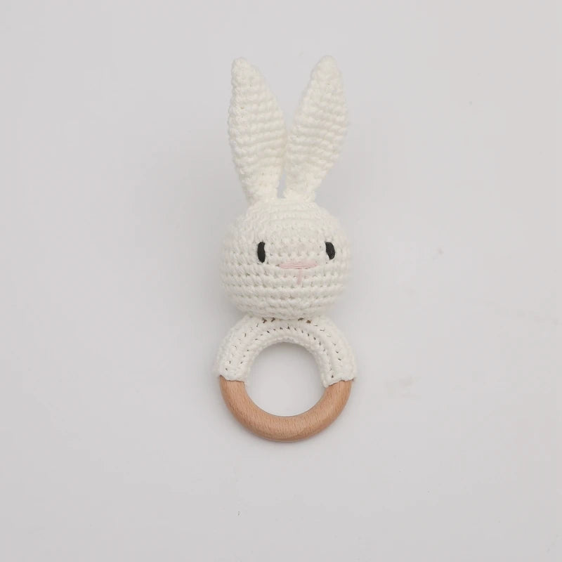 1Pc Baby Wooden Rattle Toys Wooden Teether Ring Crochet Rabbit Music Rattles Soother Bracelet Toddler Toys For Children's Gift