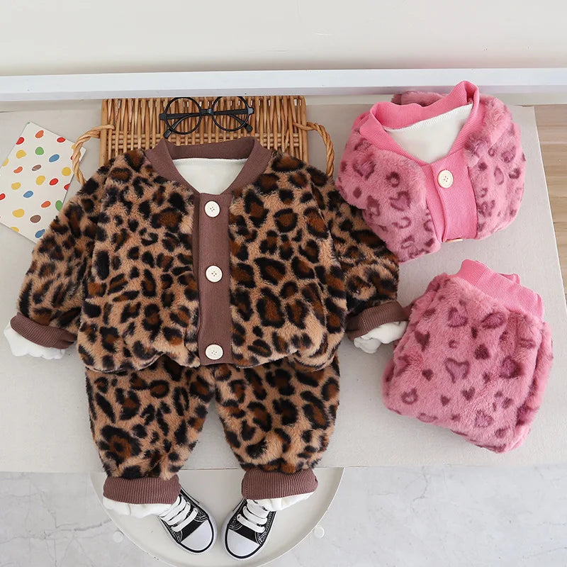 Autumn Winter Children Clothing Set Boys Girls Casual Long Sleeves Warm Coat + Pants 2 Pieces Clothes