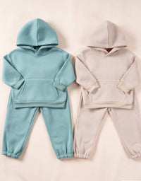 Winter Children Hooded Tracksuits Suits 0-6Y Toddler Boys Girls Clothing Suit Solid Plush Sweater and Sports Pants Set
