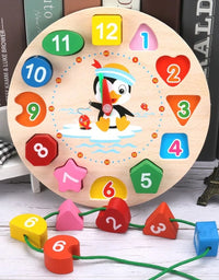 4 Styles Cartoon Animal Educational Wooden Beaded Geometry Digital Clock Puzzles Gadgets Matching Clock Toy For Children
