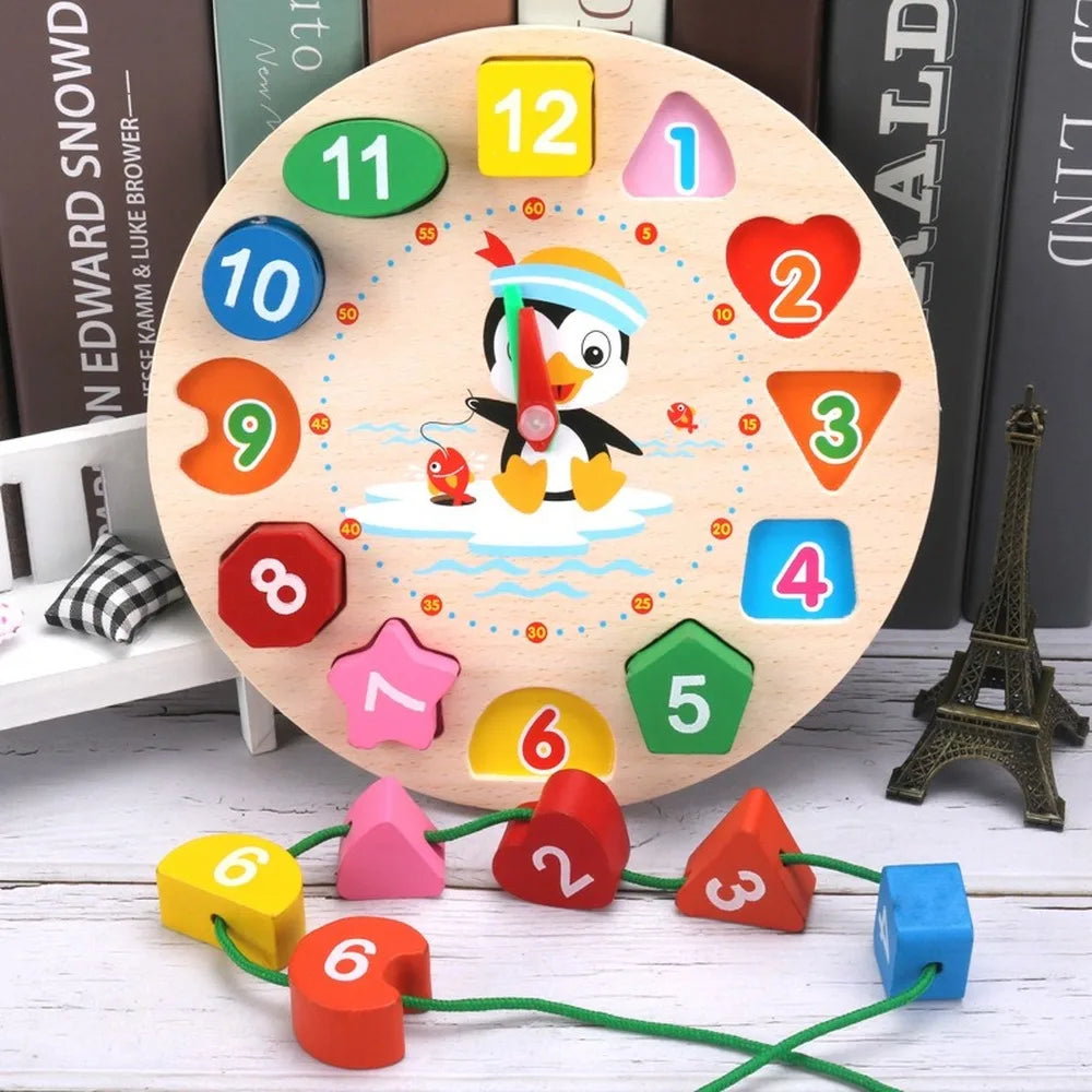 4 Styles Cartoon Animal Educational Wooden Beaded Geometry Digital Clock Puzzles Gadgets Matching Clock Toy For Children