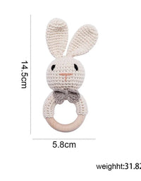 1Pc Baby Wooden Rattle Toys Wooden Teether Ring Crochet Rabbit Music Rattles Soother Bracelet Toddler Toys For Children's Gift
