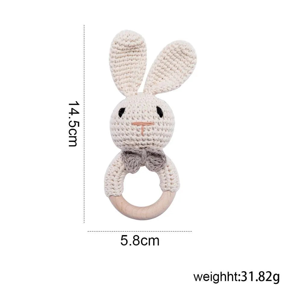 1Pc Baby Wooden Rattle Toys Wooden Teether Ring Crochet Rabbit Music Rattles Soother Bracelet Toddler Toys For Children's Gift