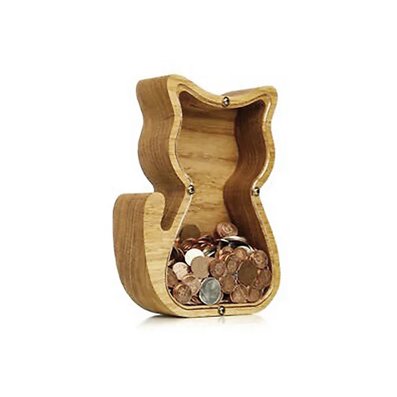 Wooden Personalized Piggy Bank, Alphabet Shape Kids Money Jar, Dinosaur Coins Saving Box,Kids Cartoon Letters Wood Money Box