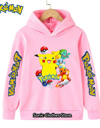 Kawaii Pokemon Hoodies Pikachu Kids Clothes Girls Clothing Tops Boys Sweatshirt Print Long Sleeve Pullovers Baby Streetwear
