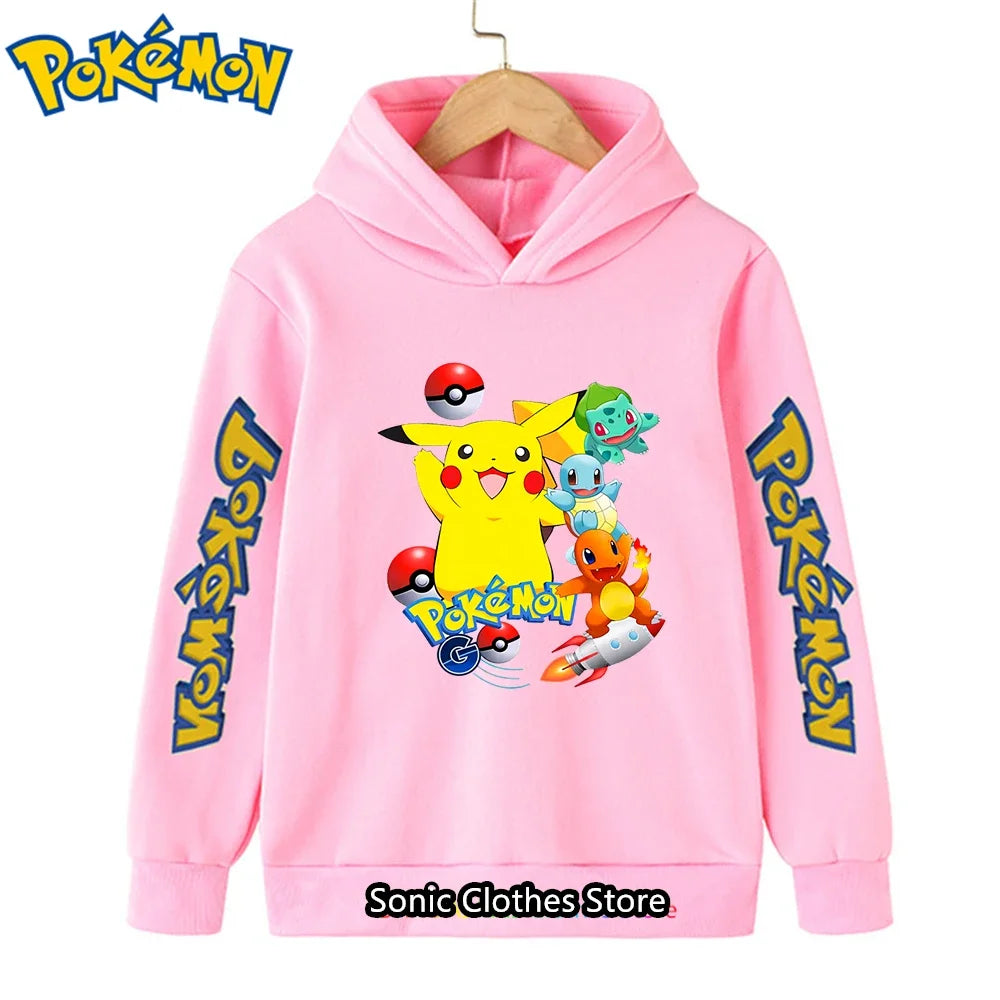 Kawaii Pokemon Hoodies Pikachu Kids Clothes Girls Clothing Tops Boys Sweatshirt Print Long Sleeve Pullovers Baby Streetwear