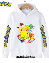 Kawaii Pokemon Hoodies Pikachu Kids Clothes Girls Clothing Tops Boys Sweatshirt Print Long Sleeve Pullovers Baby Streetwear
