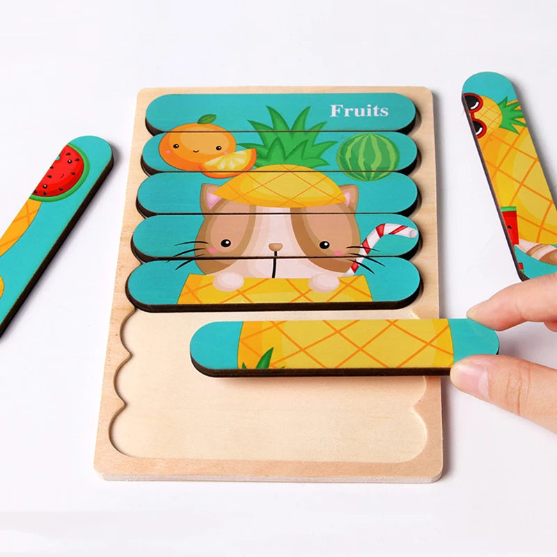 Children Wooden Educational Montessori Toys Magnetic Track Maze Handwriting Pen Push Beads Animals Labyrinth Track Toys For Kids