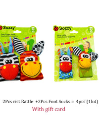 Newborn Baby Toy 0-12 Months Baby Socks Toys Baby Rattles Toys Animal Socks Wrist Strap Rattle Infant Foot Socks Bug Wrist Strap
