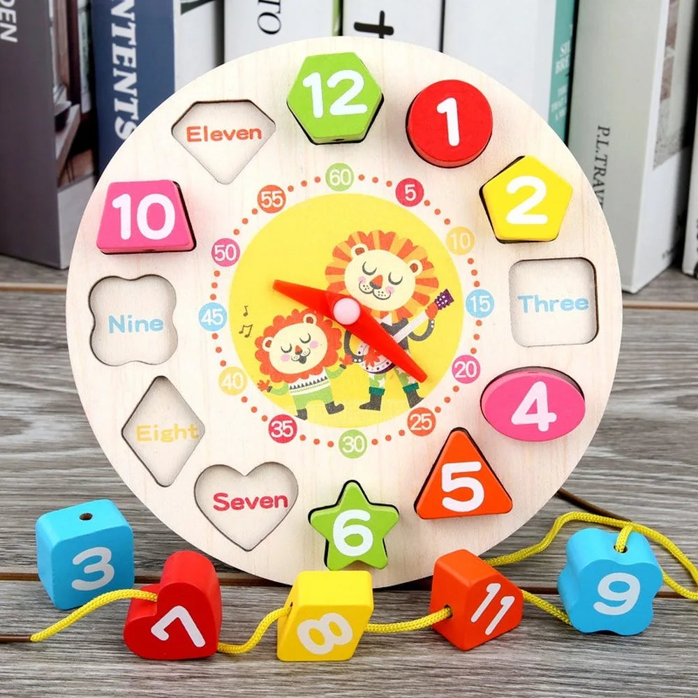 4 Styles Cartoon Animal Educational Wooden Beaded Geometry Digital Clock Puzzles Gadgets Matching Clock Toy For Children