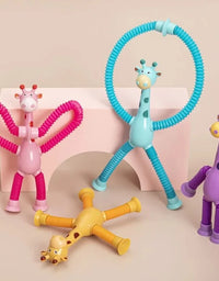 Children Suction Cup Toys Pop Tubes Stress Relief Telescopic Giraffe Hand Toys Sensory Bellows Toys Anti-stress Squeeze Toy
