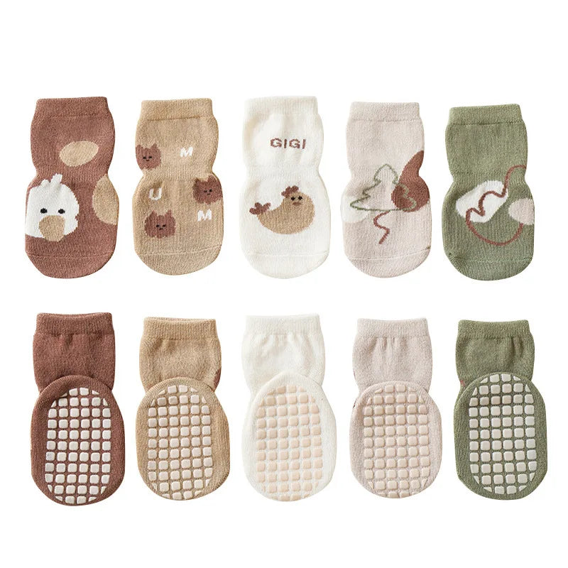 6979 Newborn Socks 5Pairs/Lot Baby Socks Dispensing Non-slip Floor Socks Combed Cotton Breathable Baby Boy's Socks