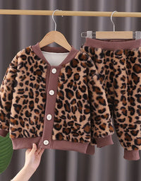 Autumn Winter Children Clothing Set Boys Girls Casual Long Sleeves Warm Coat + Pants 2 Pieces Clothes
