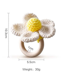 1Pc Baby Wooden Rattle Toys Wooden Teether Ring Crochet Rabbit Music Rattles Soother Bracelet Toddler Toys For Children's Gift
