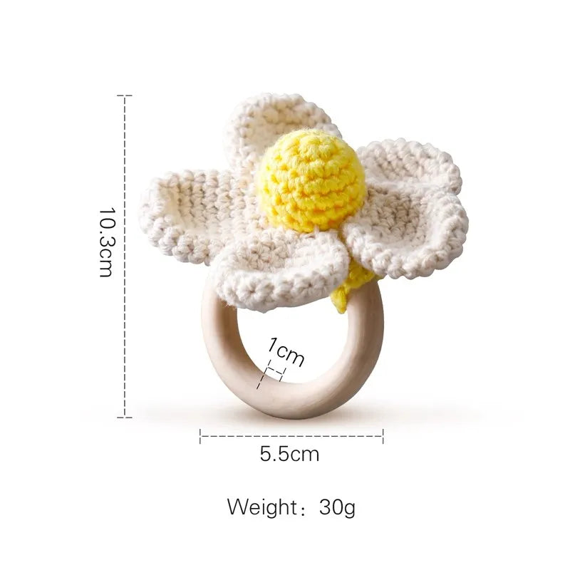 1Pc Baby Wooden Rattle Toys Wooden Teether Ring Crochet Rabbit Music Rattles Soother Bracelet Toddler Toys For Children's Gift