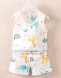 Children's Clothing Print Sleeveless Tops Shorts Cute Breathable Kids Summer Vest Shorts Set Tank Top for Baby Clothing Children
