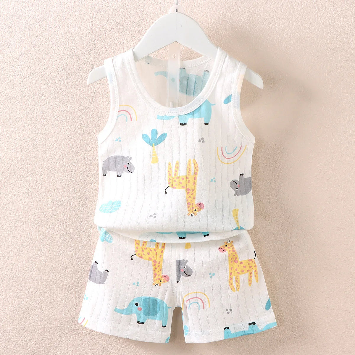 Children's Clothing Print Sleeveless Tops Shorts Cute Breathable Kids Summer Vest Shorts Set Tank Top for Baby Clothing Children