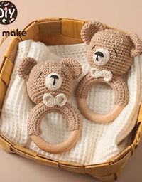 1Pc Baby Wooden Rattle Toys Wooden Teether Ring Crochet Rabbit Music Rattles Soother Bracelet Toddler Toys For Children's Gift
