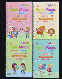 4pcs Sank Magic Practice Copybook Pen Preschools Kids Calligraphy English Verison Free Wiping Children Reusable Writing Book
