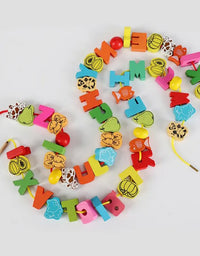 26pcs Wooden Toys Baby DIY Toy Cartoon Fruit Animal Stringing Threading Wooden beads Toy Monterssori Educational for Kids GYH
