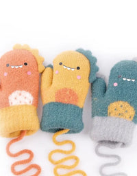 Cartoon Dinosaur Baby Gloves Warm Autumn Winter Kids Girl Boy Full Finger Gloves Knitted Thick Outdoor Children Toddler Mittens
