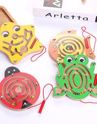 Children Wooden Educational Montessori Toys Magnetic Track Maze Handwriting Pen Push Beads Animals Labyrinth Track Toys For Kids
