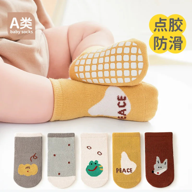 6979 Newborn Socks 5Pairs/Lot Baby Socks Dispensing Non-slip Floor Socks Combed Cotton Breathable Baby Boy's Socks