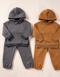 Winter Children Hooded Tracksuits Suits 0-6Y Toddler Boys Girls Clothing Suit Solid Plush Sweater and Sports Pants Set
