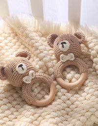 1Pc Baby Wooden Rattle Toys Wooden Teether Ring Crochet Rabbit Music Rattles Soother Bracelet Toddler Toys For Children's Gift
