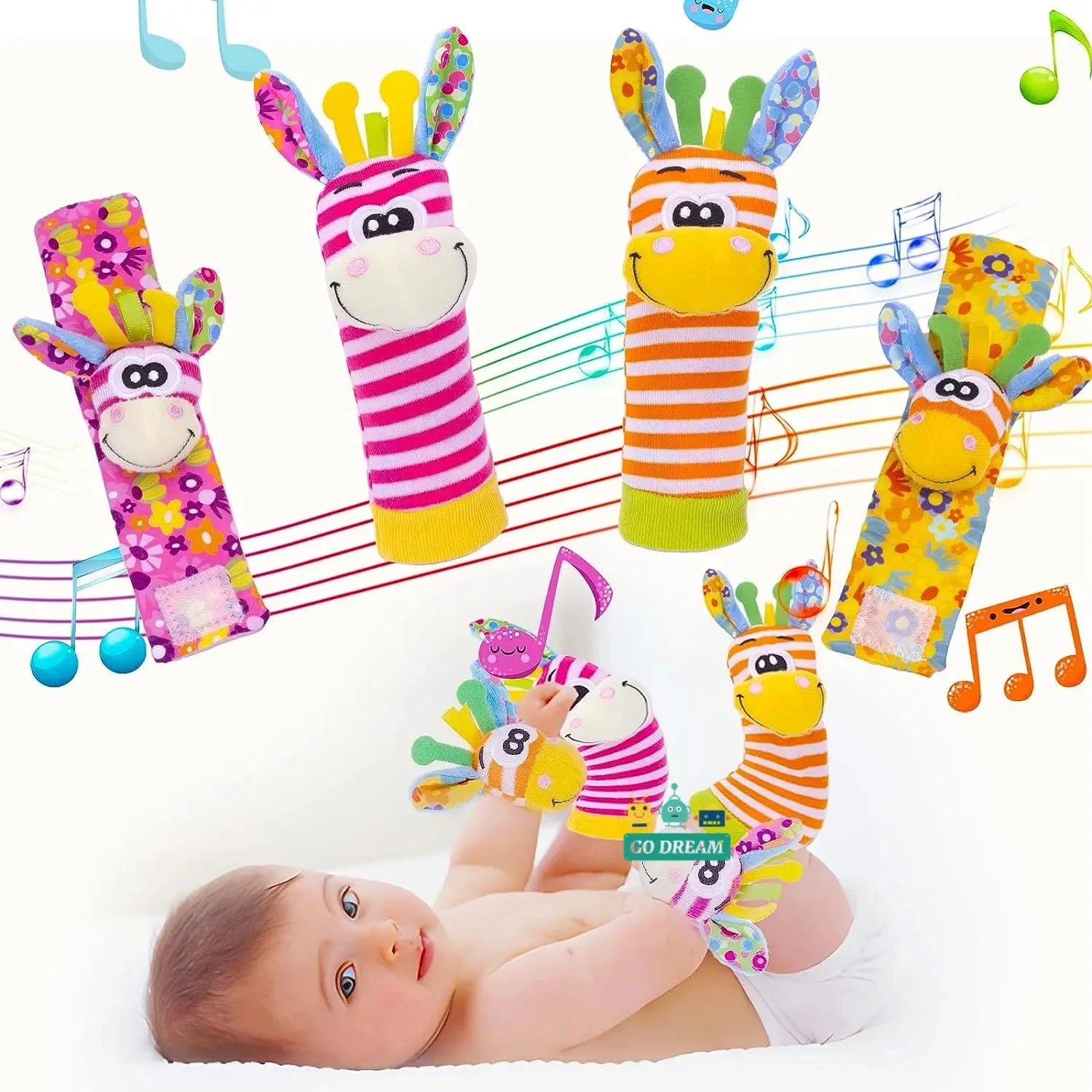 Newborn Baby Toy 0-12 Months Baby Socks Toys Baby Rattles Toys Animal Socks Wrist Strap Rattle Infant Foot Socks Bug Wrist Strap