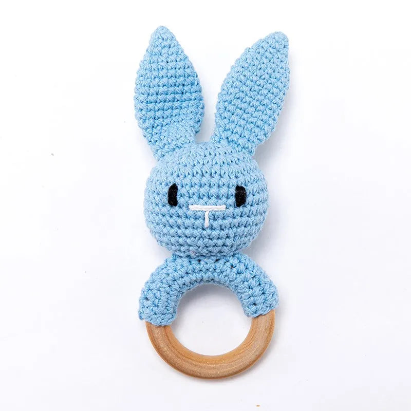 1Pc Baby Wooden Rattle Toys Wooden Teether Ring Crochet Rabbit Music Rattles Soother Bracelet Toddler Toys For Children's Gift