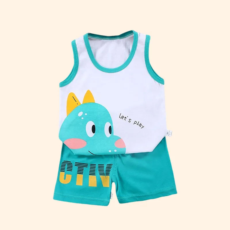 Children Sets Kids Vest Suit 2PCS Set Summer Cotton T-Shirt Girl Shorts Clothes Children Boys Girls Sleeveless Suit Wear Cloth