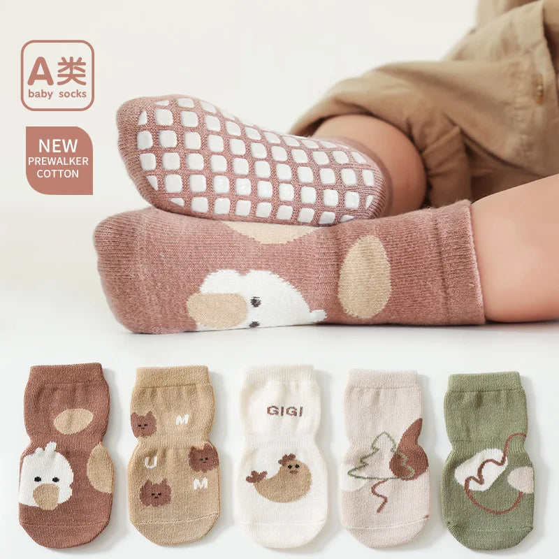 6979 Newborn Socks 5Pairs/Lot Baby Socks Dispensing Non-slip Floor Socks Combed Cotton Breathable Baby Boy's Socks