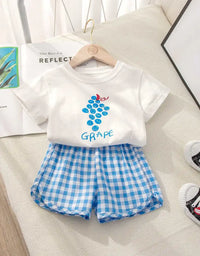 Fruit T-shirt Plaid Shorts Girls 2pc/set Summer Children's Clothes Cotton Kids Short Sleeved Suit Fashion Baby Clothing 1-6Y
