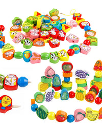 26pcs Wooden Toys Baby DIY Toy Cartoon Fruit Animal Stringing Threading Wooden beads Toy Monterssori Educational for Kids GYH
