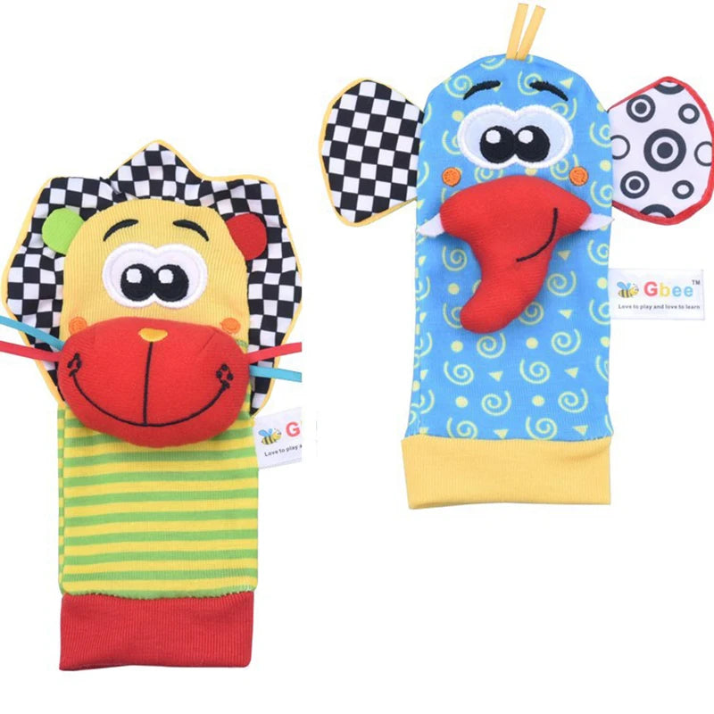 Newborn Baby Toy 0-12 Months Baby Socks Toys Baby Rattles Toys Animal Socks Wrist Strap Rattle Infant Foot Socks Bug Wrist Strap