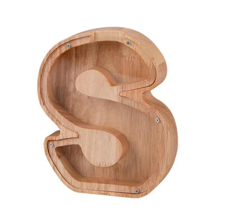 Wooden Personalized Piggy Bank, Alphabet Shape Kids Money Jar, Dinosaur Coins Saving Box,Kids Cartoon Letters Wood Money Box