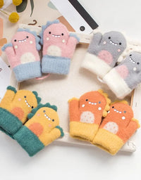 Cartoon Dinosaur Baby Gloves Warm Autumn Winter Kids Girl Boy Full Finger Gloves Knitted Thick Outdoor Children Toddler Mittens
