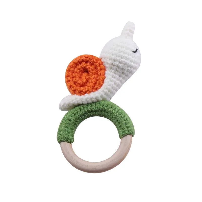 1Pc Baby Wooden Rattle Toys Wooden Teether Ring Crochet Rabbit Music Rattles Soother Bracelet Toddler Toys For Children's Gift