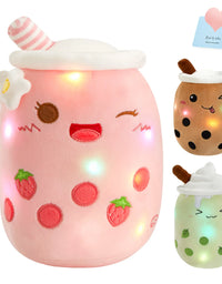 26-38cm LED Light Milk Tea Doll Plush Toy Green Pink Soft Cute Throw Pillows Strawberry Stuffed Animals for Girls Birthday Gift
