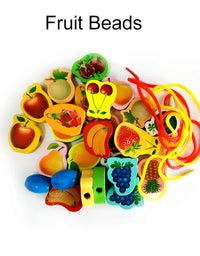 26pcs Wooden Toys Baby DIY Toy Cartoon Fruit Animal Stringing Threading Wooden beads Toy Monterssori Educational for Kids GYH
