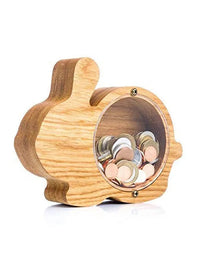 Wooden Personalized Piggy Bank, Alphabet Shape Kids Money Jar, Dinosaur Coins Saving Box,Kids Cartoon Letters Wood Money Box
