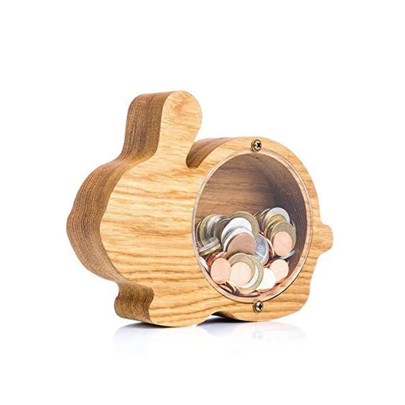 Wooden Personalized Piggy Bank, Alphabet Shape Kids Money Jar, Dinosaur Coins Saving Box,Kids Cartoon Letters Wood Money Box