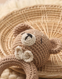 1Pc Baby Wooden Rattle Toys Wooden Teether Ring Crochet Rabbit Music Rattles Soother Bracelet Toddler Toys For Children's Gift
