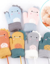 Cartoon Dinosaur Baby Gloves Warm Autumn Winter Kids Girl Boy Full Finger Gloves Knitted Thick Outdoor Children Toddler Mittens
