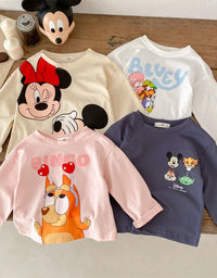 Trendy Brand Disney Children T-shirt Long-sleeved Tops Spring/autumn Clothing Kids Bottoming Shirt Cartoon Crewneck Girl Blouse
