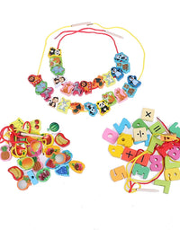 24Pcs baby wooden diy toy fruit animal stringing threading wooden beads toy
