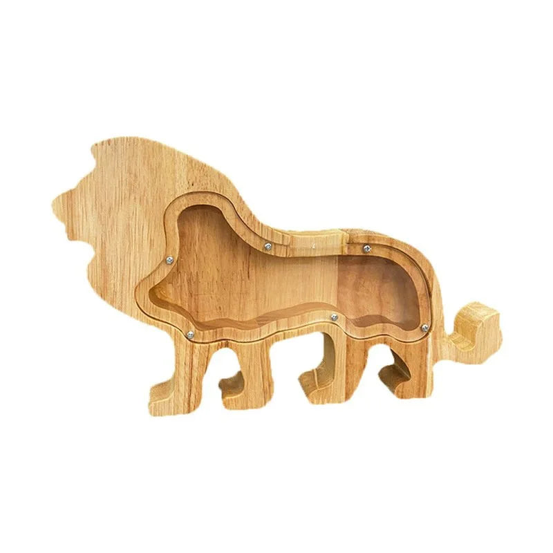 Wooden Personalized Piggy Bank, Alphabet Shape Kids Money Jar, Dinosaur Coins Saving Box,Kids Cartoon Letters Wood Money Box