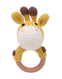 1Pc Baby Wooden Rattle Toys Wooden Teether Ring Crochet Rabbit Music Rattles Soother Bracelet Toddler Toys For Children's Gift
