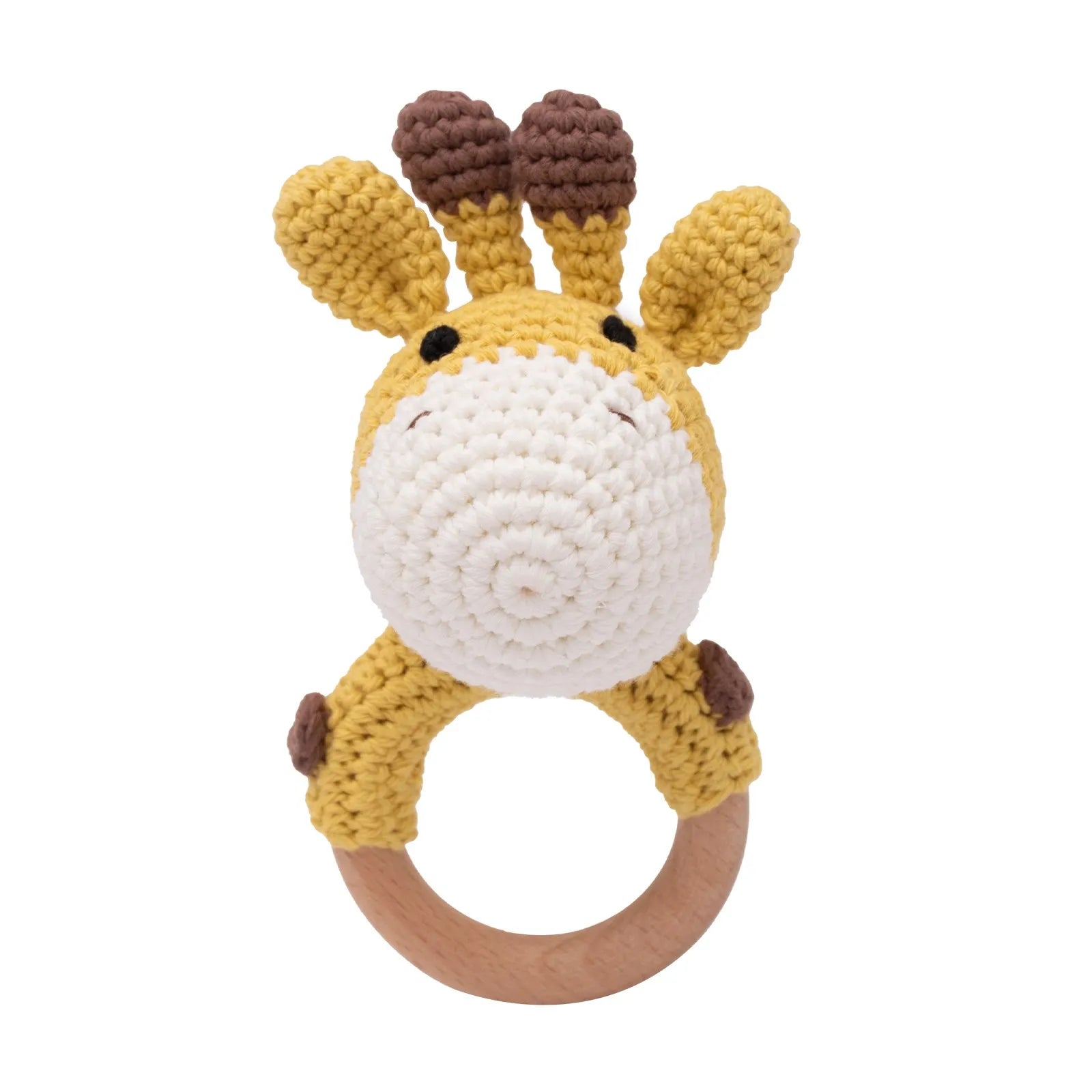 1Pc Baby Wooden Rattle Toys Wooden Teether Ring Crochet Rabbit Music Rattles Soother Bracelet Toddler Toys For Children's Gift